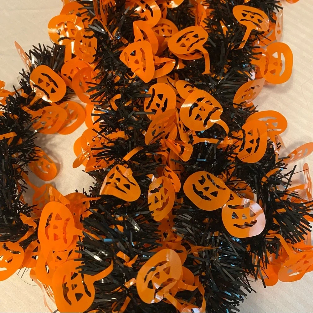 Halloween Party Decoration Bundle with Pumpkin Garland, Webs, Skull candlesticks
